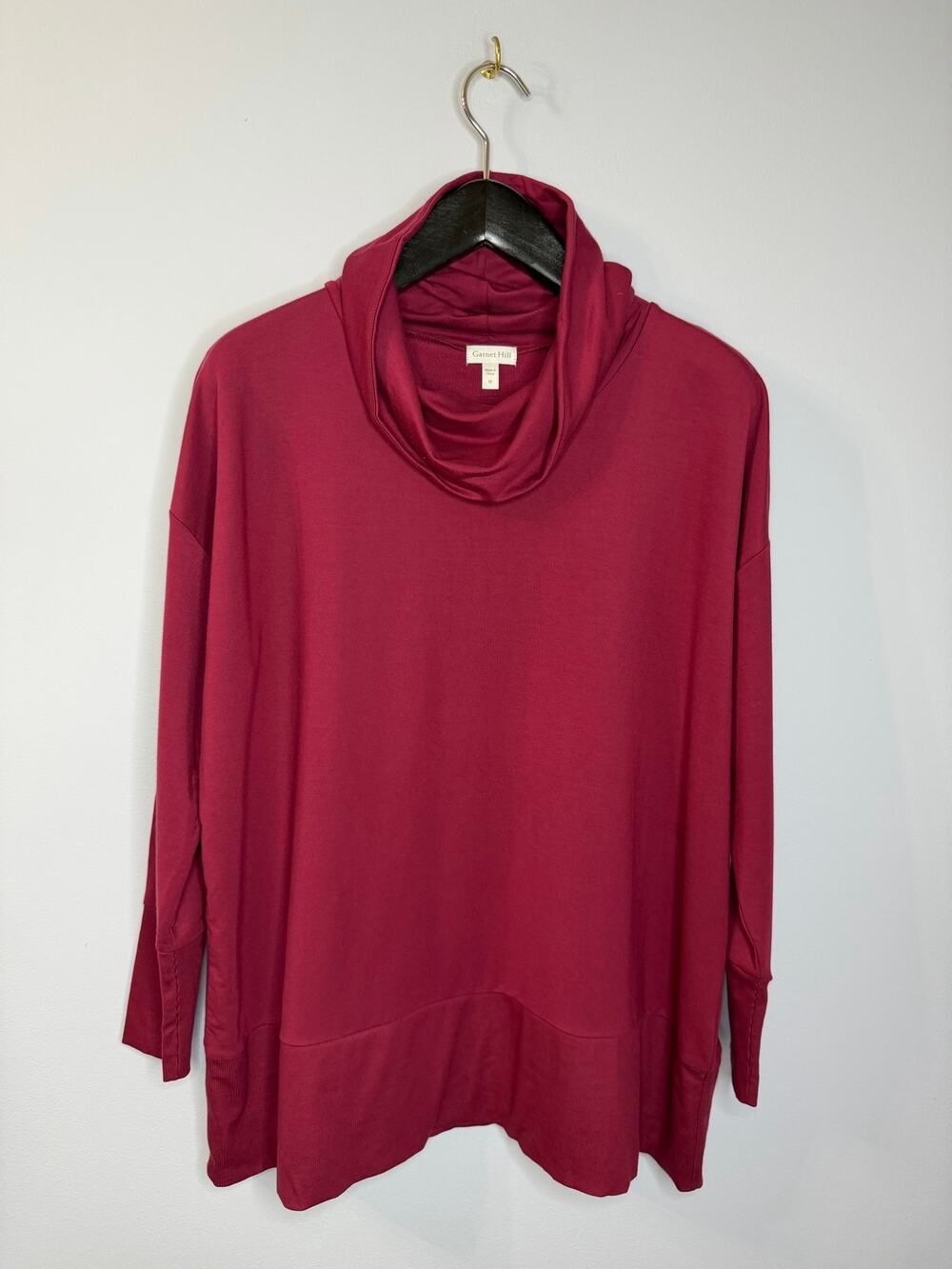 Garnet Hill Cowl Neck Knit Tunic Top Relaxed Fit Lyocell Burgundy Sz M